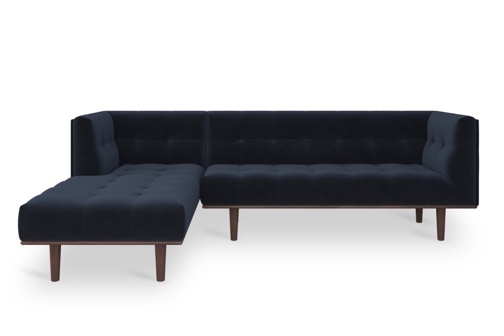 Jeanne Sectional Chaise Sofa, Left Facing, Midnight Blue Velvet