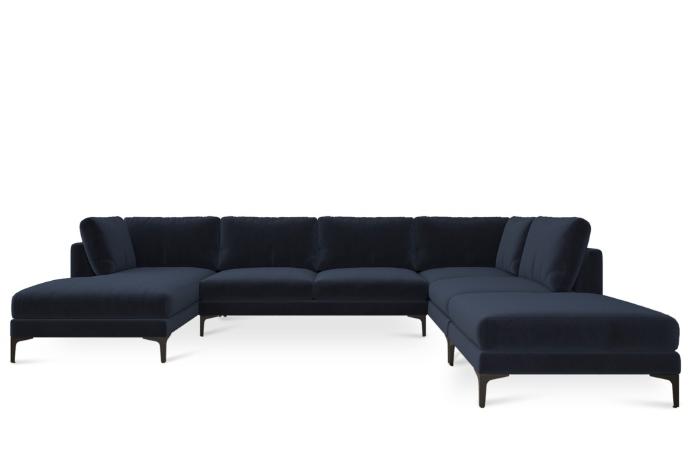 Adams UShape Sectional Sofa with Chaise, Black, Left Facing, Midnight