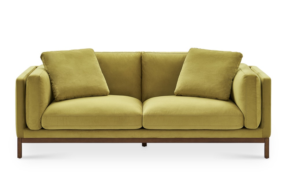 Owen 3 Seater Sofa, Walnut, Olive Gold Velvet Castlery Australia