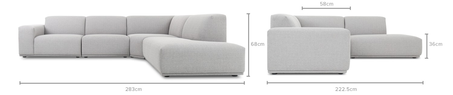 Todd Extended Sectional Chaise Sofa, Right Facing, Light Grey