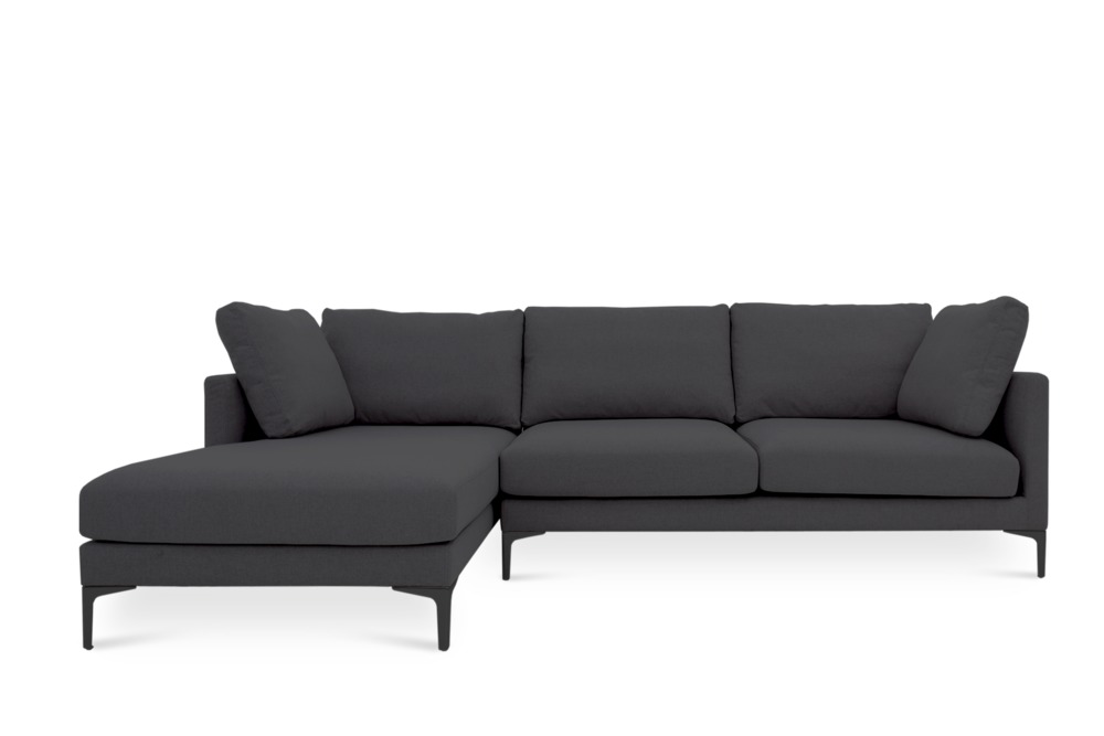 Adams Chaise Sectional Sofa, Fumo Grey, Left Facing, Black